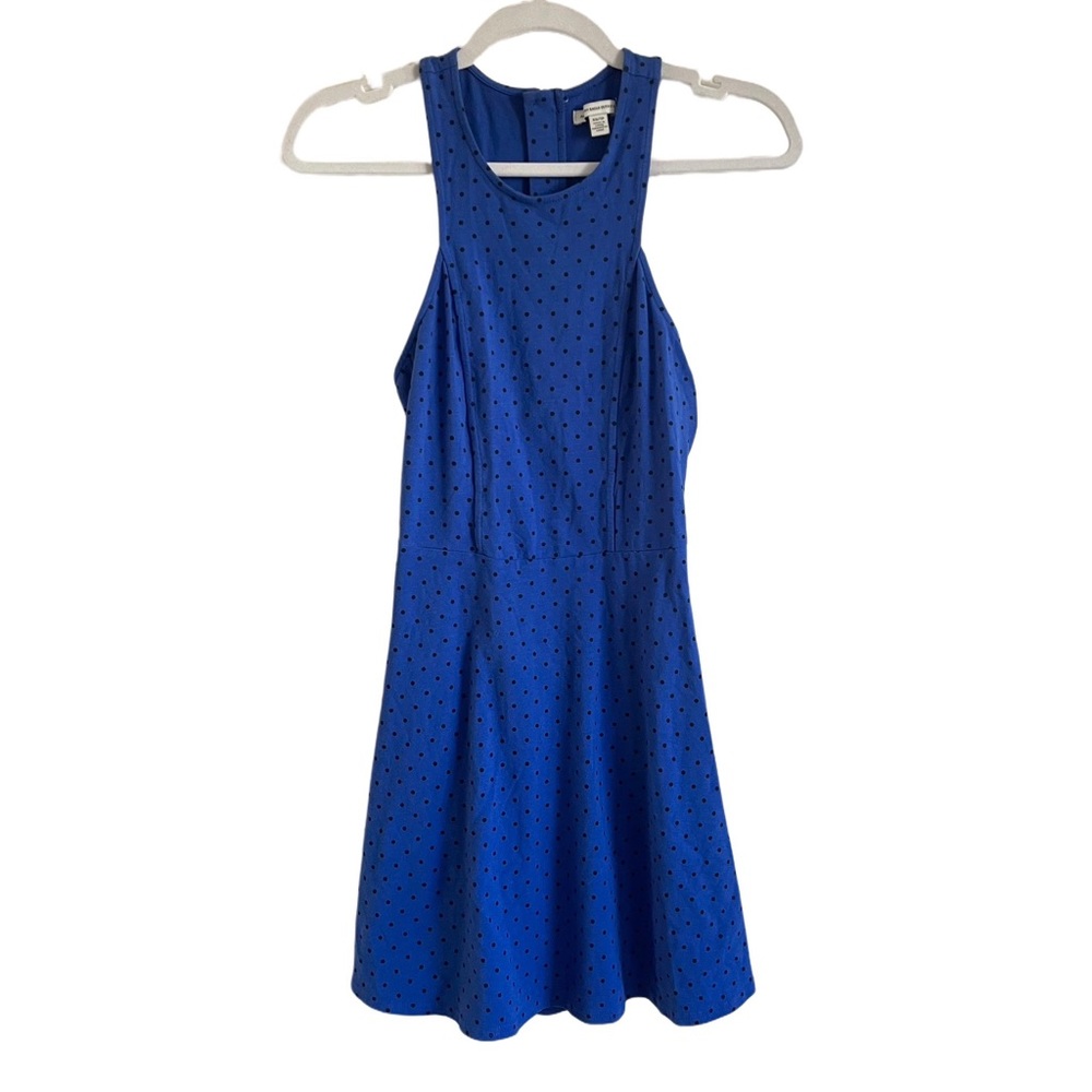 American Eagle Stretchy Cotton Cut Out Back Mini Dress Dark Blue Polka Dot XS